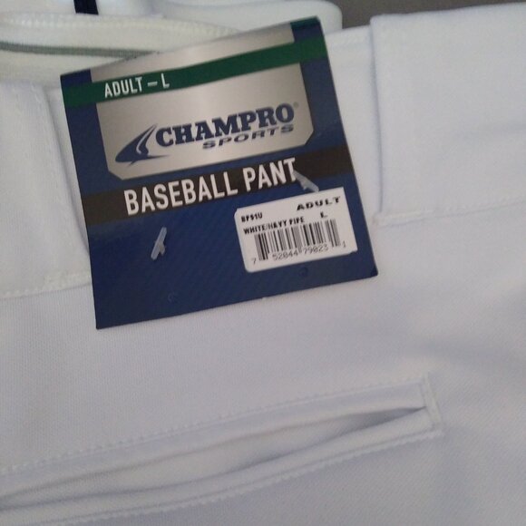 Champo Men's L baseball pant white w/navy piping - Picture 2 of 5